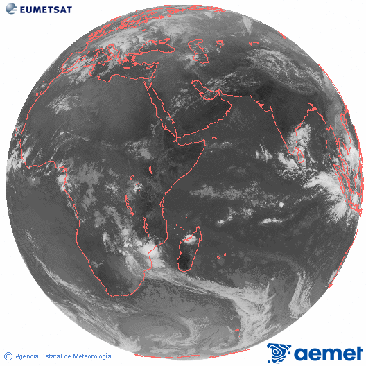 Oce ndic. Imatge global del canal infraroig (10.8μm) de Meteosat, que pertany a la srie MSG (Meteosat Segona Generaci) i est situat a 41.5°E. dilluns, 17 de novembre  2025 07:00