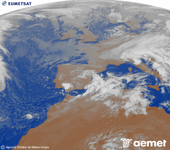 Imagen de la zona de Europa y Norte de frica del canal infrarrojo del satlite Meteosat operacional en 0N 0W, procesada para darle color. dilluns, 17 de novembre  2025 08:00