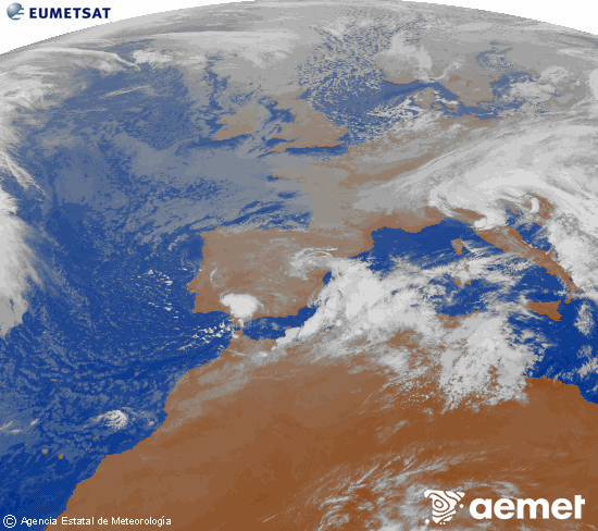 Imagen de la zona de Europa y Norte de frica del canal infrarrojo del satlite Meteosat operacional en 0N 0W, procesada para darle color. dilluns, 17 de novembre  2025 09:00