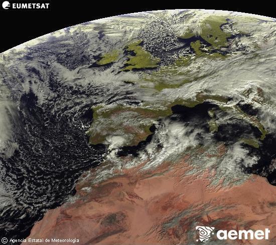 Esta imagen se genera utilizando informacin de los canales visibles del satlite METEOSAT perteneciente a la segunda generacin de satlites Meteosat (MSG). Por ese motivo, slo hay informacin en la zona iluminada por el sol. Adems, los canales han sido normalizados para que el brillo no dependa de la posicin del sol. lundi, 17 novembre  2025 11:00