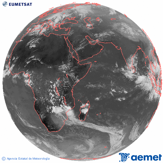 Oce ndic. Imatge global del canal infraroig (10.8μm) de Meteosat, que pertany a la srie MSG (Meteosat Segona Generaci) i est situat a 41.5°E. dilluns, 17 de novembre  2025 13:00