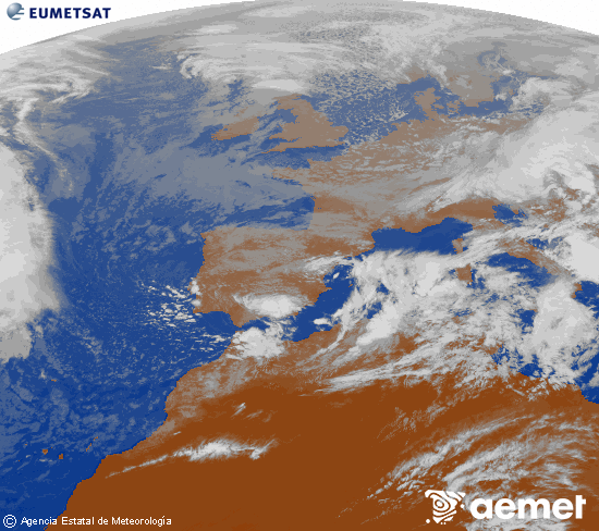 Imagen de la zona de Europa y Norte de frica del canal infrarrojo del satlite Meteosat operacional en 0N 0W, procesada para darle color. lundi, 17 novembre  2025 15:00