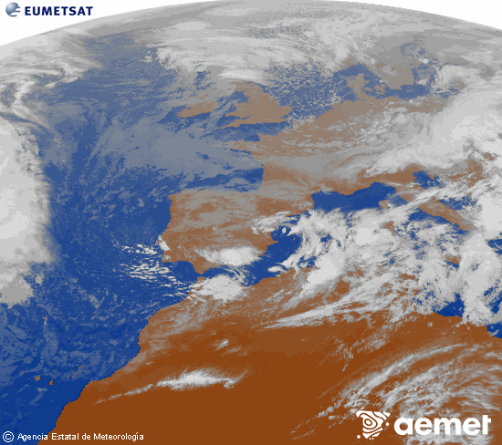 Imagen de la zona de Europa y Norte de frica del canal infrarrojo del satlite Meteosat operacional en 0N 0W, procesada para darle color. lunes, 17 noviembre 2025 a las 16:00