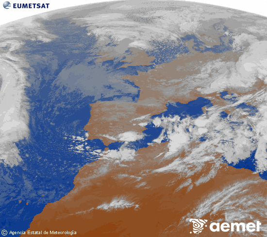 Imagen de la zona de Europa y Norte de frica del canal infrarrojo del satlite Meteosat operacional en 0N 0W, procesada para darle color. dilluns, 17 de novembre  2025 18:00