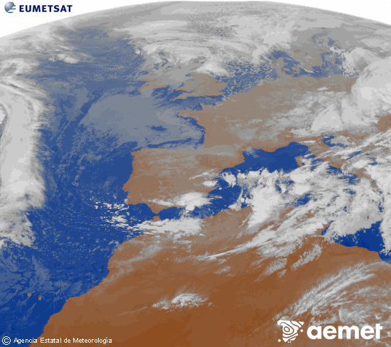 Imagen de la zona de Europa y Norte de frica del canal infrarrojo del satlite Meteosat operacional en 0N 0W, procesada para darle color. Monday, 17 November  2025 19:00