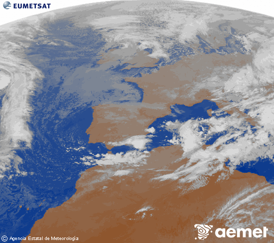 Imagen de la zona de Europa y Norte de frica del canal infrarrojo del satlite Meteosat operacional en 0N 0W, procesada para darle color. Monday, 17 November  2025 21:00