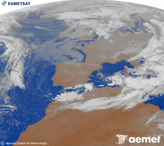 Imagen de la zona de Europa y Norte de frica del canal infrarrojo del satlite Meteosat operacional en 0N 0W, procesada para darle color. mardi, 18 novembre  2025 01:00