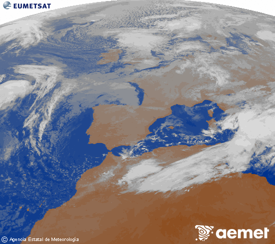 Imagen de la zona de Europa y Norte de frica del canal infrarrojo del satlite Meteosat operacional en 0N 0W, procesada para darle color. Tuesday, 18 November  2025 09:00