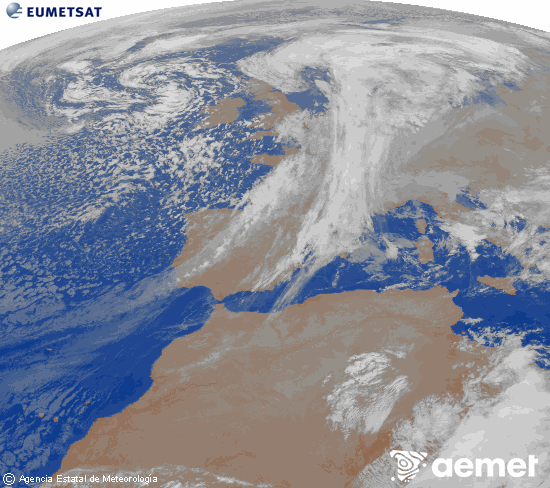 Imagen de la zona de Europa y Norte de frica del canal infrarrojo del satlite Meteosat operacional en 0N 0W, procesada para darle color. martes, 02 diciembre 2025 a las 05:00