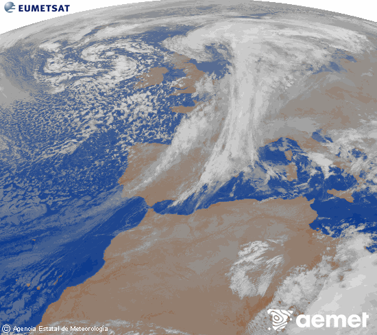 Imagen de la zona de Europa y Norte de frica del canal infrarrojo del satlite Meteosat operacional en 0N 0W, procesada para darle color. martes, 02 diciembre 2025 a las 06:00