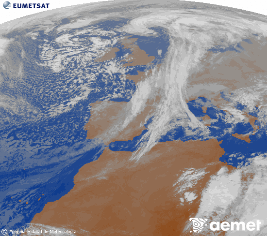 Imagen de la zona de Europa y Norte de frica del canal infrarrojo del satlite Meteosat operacional en 0N 0W, procesada para darle color. martes, 02 diciembre 2025 a las 10:00