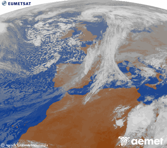 Imagen de la zona de Europa y Norte de frica del canal infrarrojo del satlite Meteosat operacional en 0N 0W, procesada para darle color. martes, 02 diciembre 2025 a las 11:00
