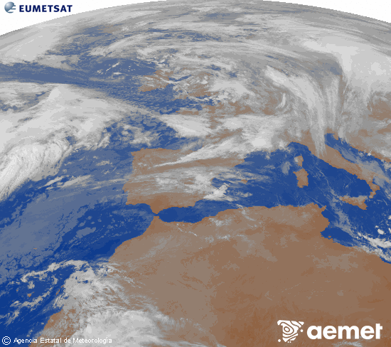Imagen de la zona de Europa y Norte de frica del canal infrarrojo del satlite Meteosat operacional en 0N 0W, procesada para darle color. sbado, 06 diciembre 2025 a las 09:00