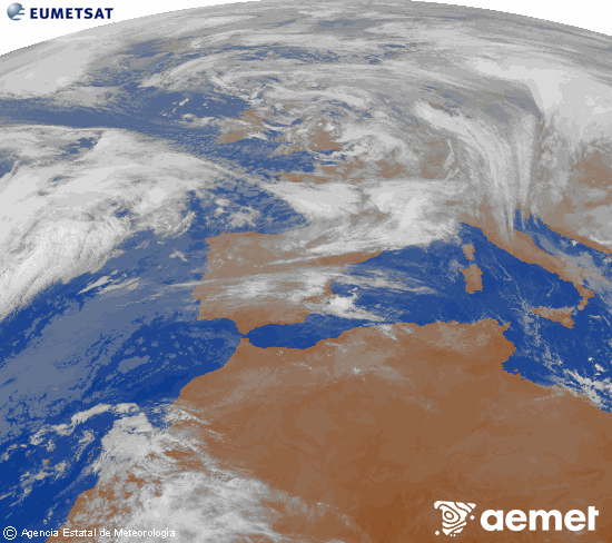 Imagen de la zona de Europa y Norte de frica del canal infrarrojo del satlite Meteosat operacional en 0N 0W, procesada para darle color. sbado, 06 diciembre 2025 a las 10:00