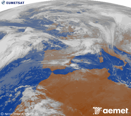 Imagen de la zona de Europa y Norte de frica del canal infrarrojo del satlite Meteosat operacional en 0N 0W, procesada para darle color. sbado, 06 diciembre 2025 a las 11:00