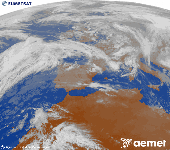Imagen de la zona de Europa y Norte de frica del canal infrarrojo del satlite Meteosat operacional en 0N 0W, procesada para darle color. sbado, 06 diciembre 2025 a las 15:00