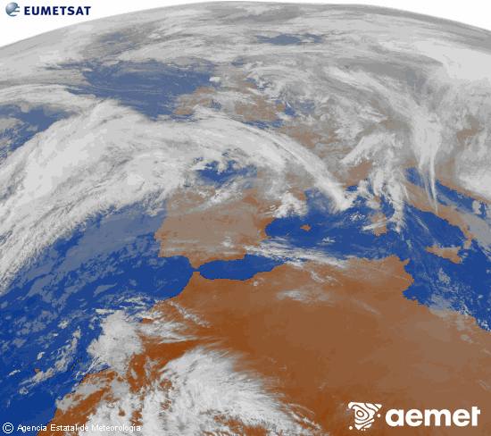 Imagen de la zona de Europa y Norte de frica del canal infrarrojo del satlite Meteosat operacional en 0N 0W, procesada para darle color. sbado, 06 diciembre 2025 a las 16:00