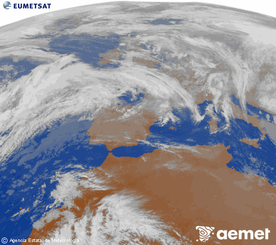 Imagen de la zona de Europa y Norte de frica del canal infrarrojo del satlite Meteosat operacional en 0N 0W, procesada para darle color. sbado, 06 diciembre 2025 a las 17:00