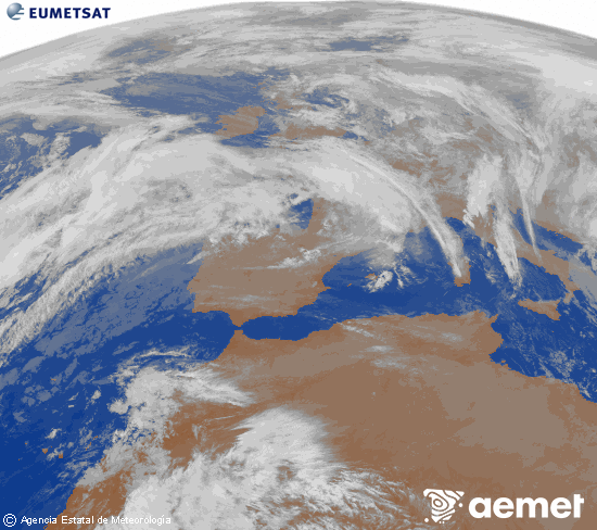 Imagen de la zona de Europa y Norte de frica del canal infrarrojo del satlite Meteosat operacional en 0N 0W, procesada para darle color. sbado, 06 diciembre 2025 a las 19:00