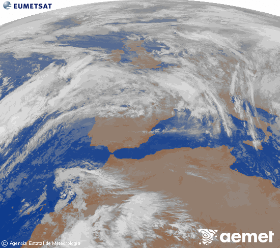 Imagen de la zona de Europa y Norte de frica del canal infrarrojo del satlite Meteosat operacional en 0N 0W, procesada para darle color. sbado, 06 diciembre 2025 a las 22:00