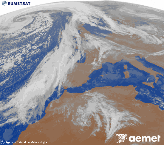 Imagen de la zona de Europa y Norte de frica del canal infrarrojo del satlite Meteosat operacional en 0N 0W, procesada para darle color. jueves, 11 diciembre 2025 a las 19:00