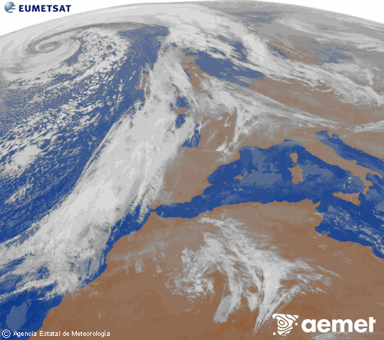 Imagen de la zona de Europa y Norte de frica del canal infrarrojo del satlite Meteosat operacional en 0N 0W, procesada para darle color. jueves, 11 diciembre 2025 a las 20:00