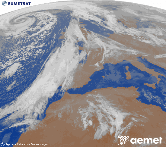 Imagen de la zona de Europa y Norte de frica del canal infrarrojo del satlite Meteosat operacional en 0N 0W, procesada para darle color. jueves, 11 diciembre 2025 a las 21:00