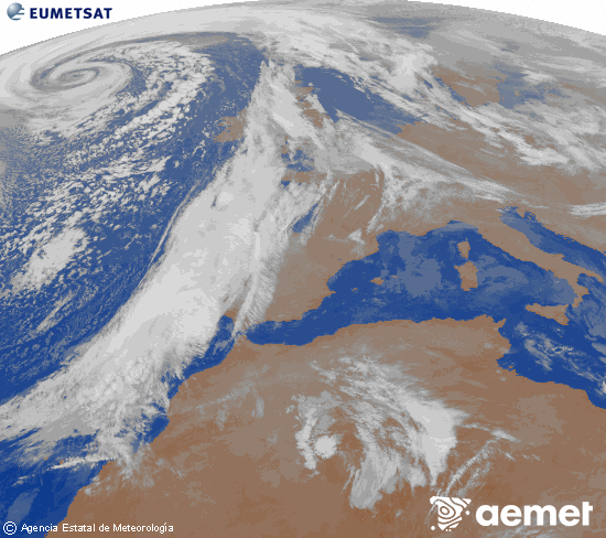 Imagen de la zona de Europa y Norte de frica del canal infrarrojo del satlite Meteosat operacional en 0N 0W, procesada para darle color. jueves, 11 diciembre 2025 a las 22:00