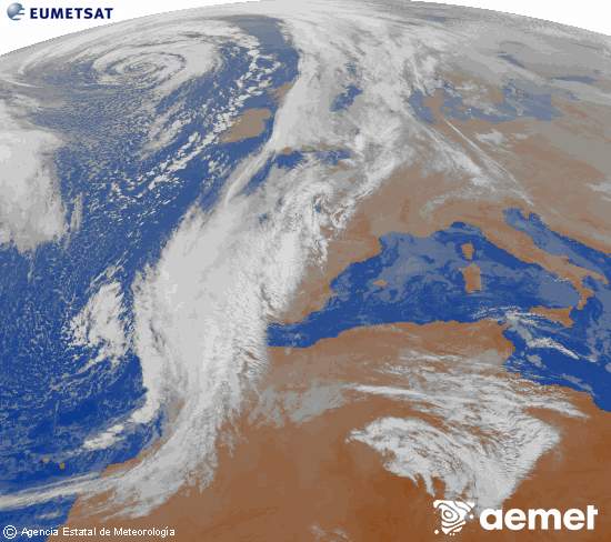 Imagen de la zona de Europa y Norte de frica del canal infrarrojo del satlite Meteosat operacional en 0N 0W, procesada para darle color. viernes, 12 diciembre 2025 a las 10:00