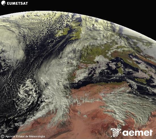 Esta imagen se genera utilizando informacin de los canales visibles del satlite METEOSAT perteneciente a la segunda generacin de satlites Meteosat (MSG). Por ese motivo, slo hay informacin en la zona iluminada por el sol. Adems, los canales han sido normalizados para que el brillo no dependa de la posicin del sol. viernes, 12 diciembre 2025 a las 15:00