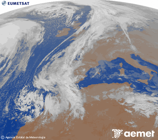 Imaxe da zona de Europa e Norte de frica da canle infravermella do satlite Meteosat operacional en 0N 0W, procesada para darlle cor. venres, 12 decembro  2025 21:00