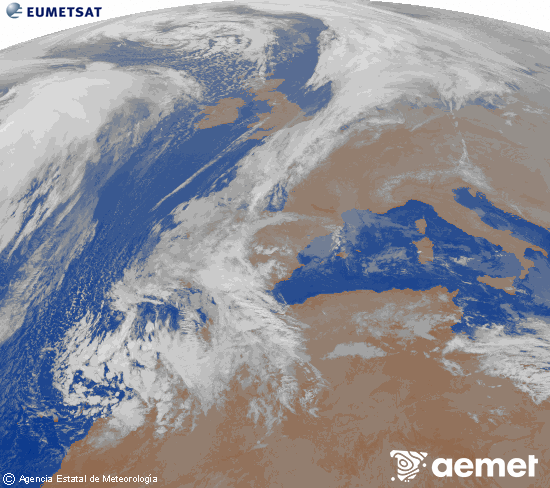 Imaxe da zona de Europa e Norte de frica da canle infravermella do satlite Meteosat operacional en 0N 0W, procesada para darlle cor. sbado , 13 decembro  2025 00:00