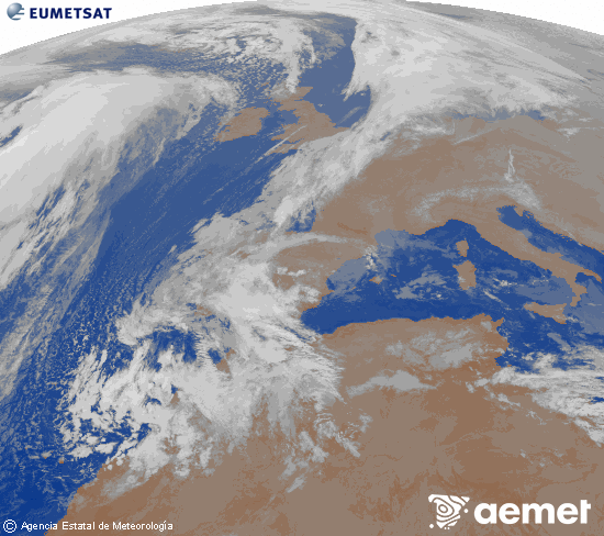 Imaxe da zona de Europa e Norte de frica da canle infravermella do satlite Meteosat operacional en 0N 0W, procesada para darlle cor. sbado , 13 decembro  2025 01:00