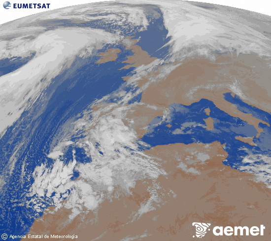 Imaxe da zona de Europa e Norte de frica da canle infravermella do satlite Meteosat operacional en 0N 0W, procesada para darlle cor. sbado , 13 decembro  2025 04:00
