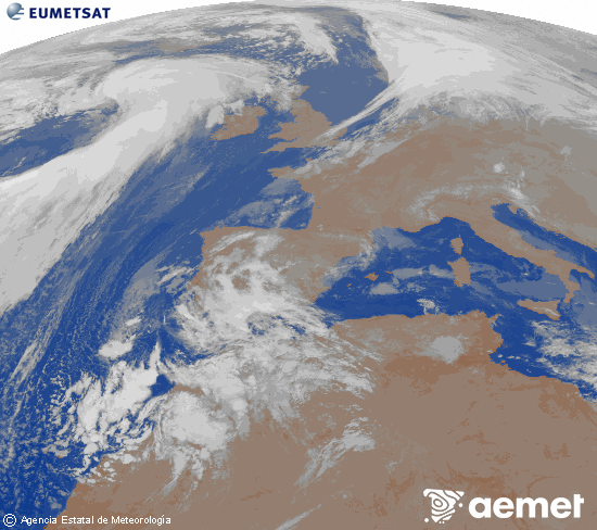 Imaxe da zona de Europa e Norte de frica da canle infravermella do satlite Meteosat operacional en 0N 0W, procesada para darlle cor. sbado , 13 decembro  2025 06:00
