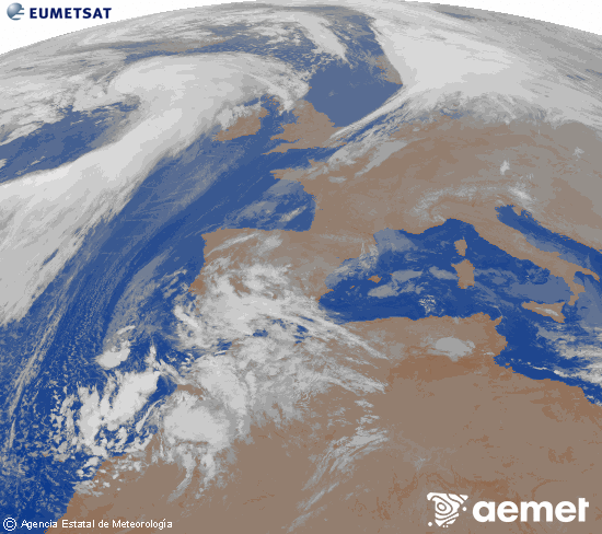 Imaxe da zona de Europa e Norte de frica da canle infravermella do satlite Meteosat operacional en 0N 0W, procesada para darlle cor. sbado , 13 decembro  2025 07:00