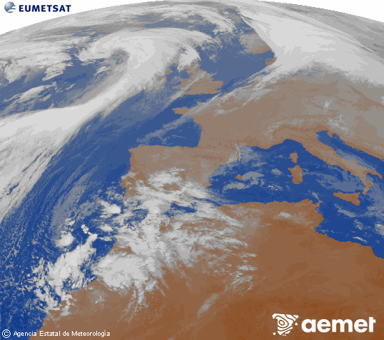 Imaxe da zona de Europa e Norte de frica da canle infravermella do satlite Meteosat operacional en 0N 0W, procesada para darlle cor. sbado , 13 decembro  2025 10:00