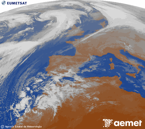 Imaxe da zona de Europa e Norte de frica da canle infravermella do satlite Meteosat operacional en 0N 0W, procesada para darlle cor. sbado , 13 decembro  2025 12:00
