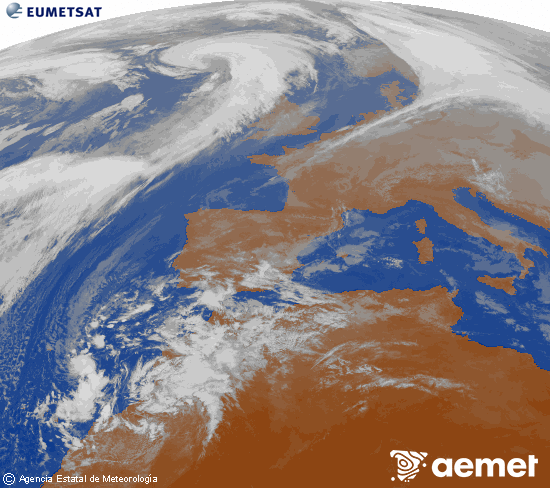 Imaxe da zona de Europa e Norte de frica da canle infravermella do satlite Meteosat operacional en 0N 0W, procesada para darlle cor. sbado , 13 decembro  2025 13:00