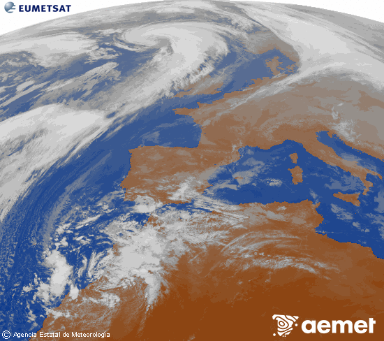 Imaxe da zona de Europa e Norte de frica da canle infravermella do satlite Meteosat operacional en 0N 0W, procesada para darlle cor. sbado , 13 decembro  2025 14:00