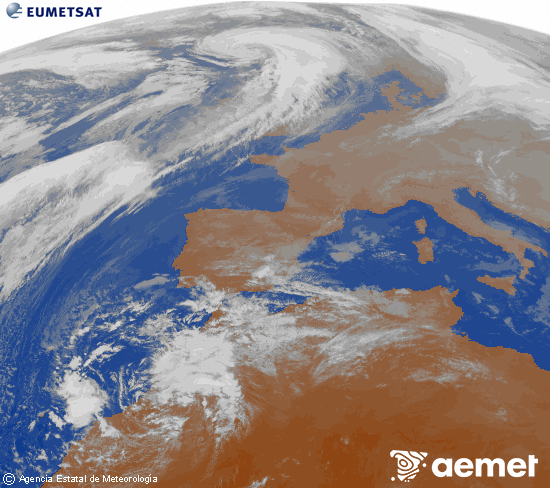 Imaxe da zona de Europa e Norte de frica da canle infravermella do satlite Meteosat operacional en 0N 0W, procesada para darlle cor. sbado , 13 decembro  2025 16:00