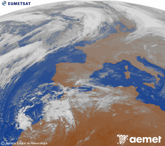 Imaxe da zona de Europa e Norte de frica da canle infravermella do satlite Meteosat operacional en 0N 0W, procesada para darlle cor. sbado , 13 decembro  2025 17:00