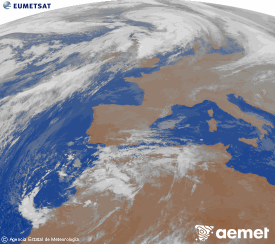 Imaxe da zona de Europa e Norte de frica da canle infravermella do satlite Meteosat operacional en 0N 0W, procesada para darlle cor. sbado , 13 decembro  2025 21:00