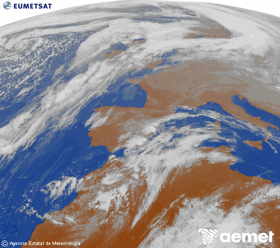 Imaxe da zona de Europa e Norte de frica da canle infravermella do satlite Meteosat operacional en 0N 0W, procesada para darlle cor. domingo, 14 decembro  2025 15:00