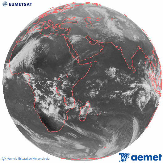 Oc�ano �ndico. Imagen global del canal infrarrojo (10.8&mu;m) de Meteosat, perteneciente a la serie MSG (Meteosat Segunda Generaci�n) y situado en 41.5° E.&nbsp;diumenge, 14 de desembre  2025 16:00