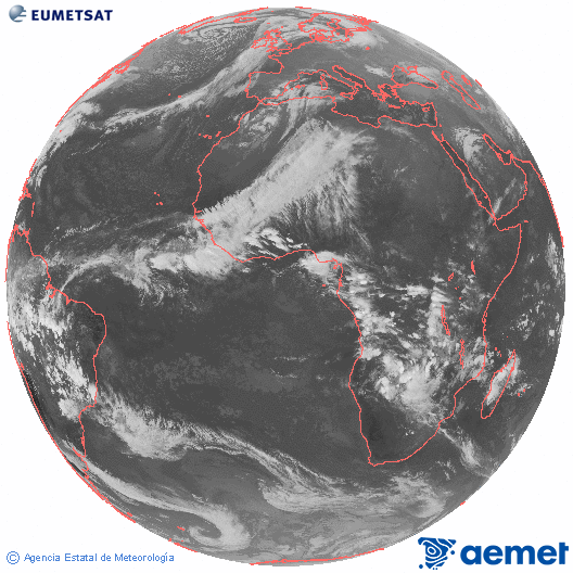 Imatge global del canal infraroig (10.8  &mu;m) del sat�l�lit Meteosat, pertanyent a la s�rie MSG (Meteosat Segona Generaci�) i situat en 0�N 0�E.&nbsp;diumenge, 14 de desembre  2025 19:00