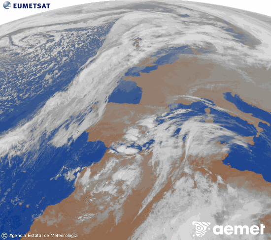 Imaxe da zona de Europa e Norte de frica da canle infravermella do satlite Meteosat operacional en 0N 0W, procesada para darlle cor. domingo, 14 decembro  2025 20:00