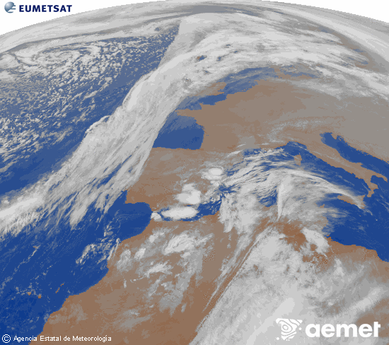Imaxe da zona de Europa e Norte de frica da canle infravermella do satlite Meteosat operacional en 0N 0W, procesada para darlle cor. domingo, 14 decembro  2025 22:00