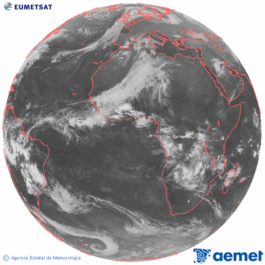 Imatge global del canal infraroig (10.8  &mu;m) del sat�l�lit Meteosat, pertanyent a la s�rie MSG (Meteosat Segona Generaci�) i situat en 0�N 0�E.&nbsp;diumenge, 14 de desembre  2025 22:00