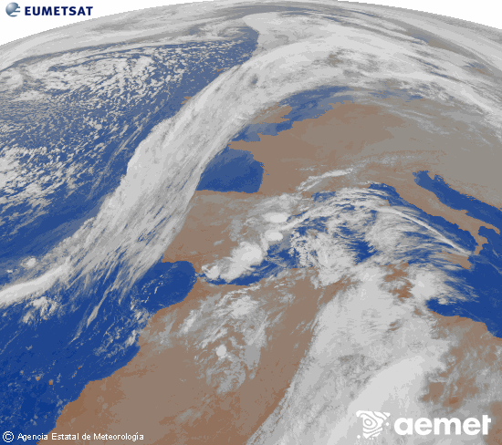 Imaxe da zona de Europa e Norte de frica da canle infravermella do satlite Meteosat operacional en 0N 0W, procesada para darlle cor. luns, 15 decembro  2025 01:00